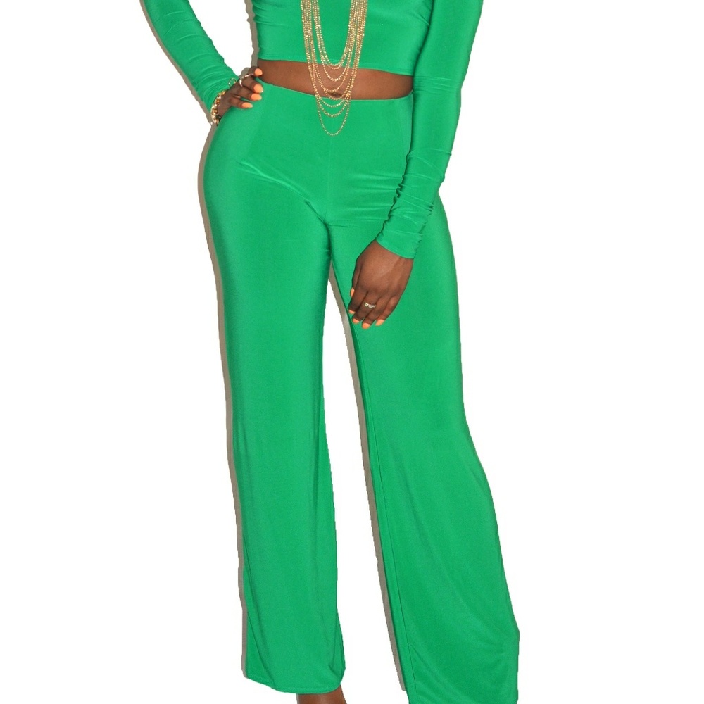 Jade Green Wide Leg Long Pants